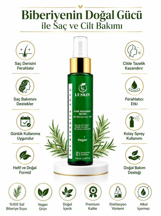 LUKSKIN Biberiye Suyu Dökülme Karşıtı ve Saç Uzamasını Destekleyici ,Saç Toniği %100 Doğal ve Saf 100 ml