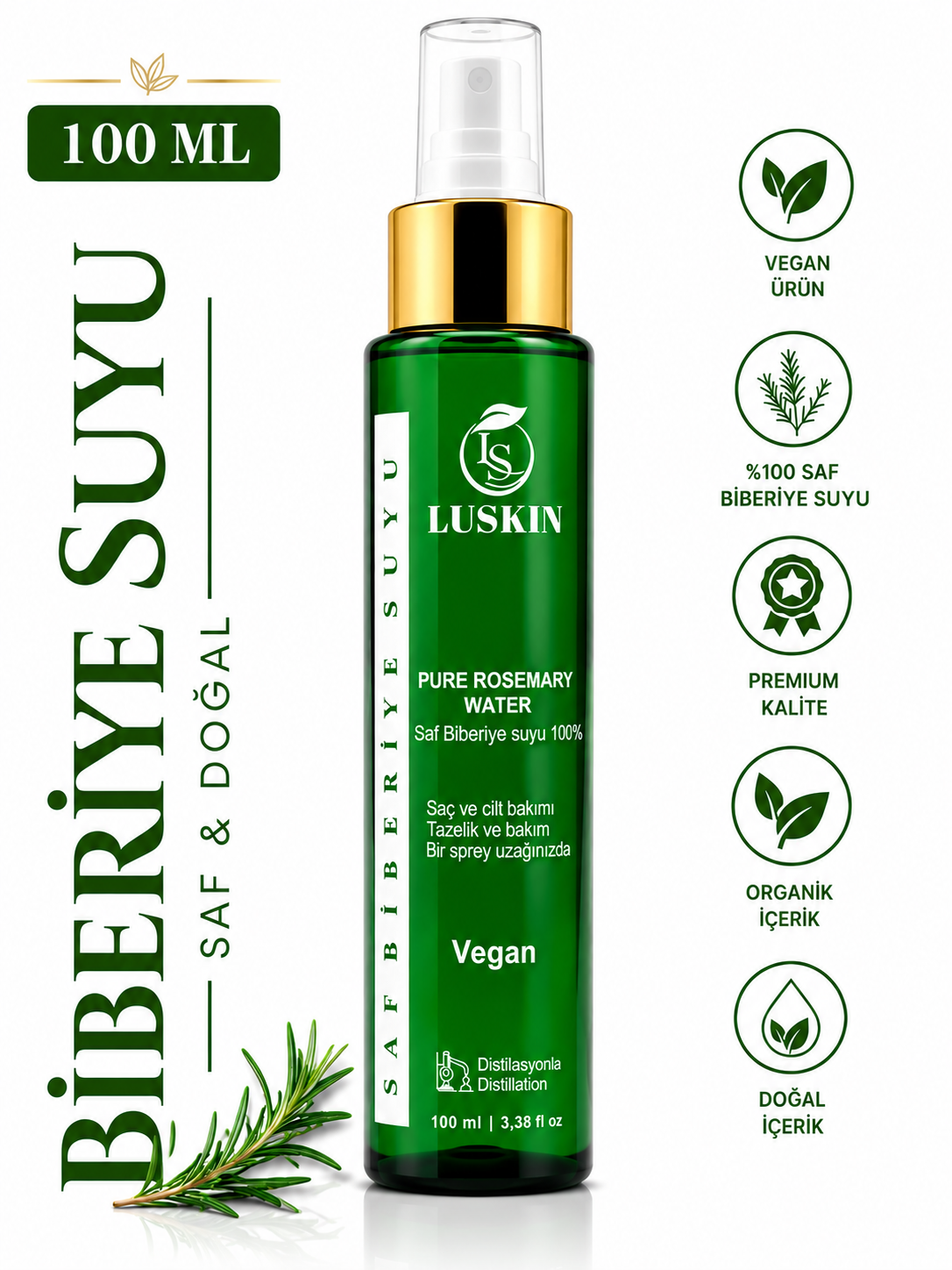 LUKSKIN Biberiye Suyu Dökülme Karşıtı ve Saç Uzamasını Destekleyici ,Saç Toniği %100 Doğal ve Saf 100 ml