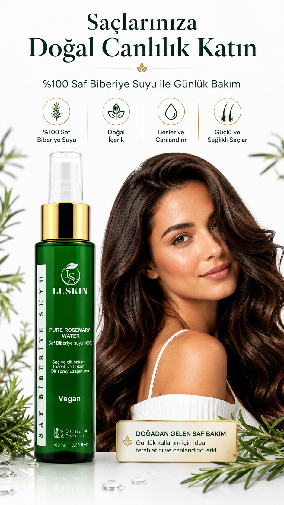 LUKSKIN Biberiye Suyu Dökülme Karşıtı ve Saç Uzamasını Destekleyici ,Saç Toniği %100 Doğal ve Saf 100 ml